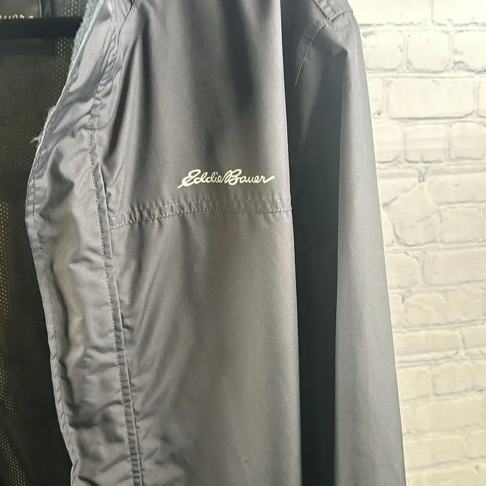 🧥 Eddie Bauer Men’s Gray Lightweight Hooded Windbreaker Jacket Sz Tall Large TL